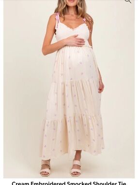 Pinkblush Cream Smocked Maxi Dress with Pink Shoulder Ties